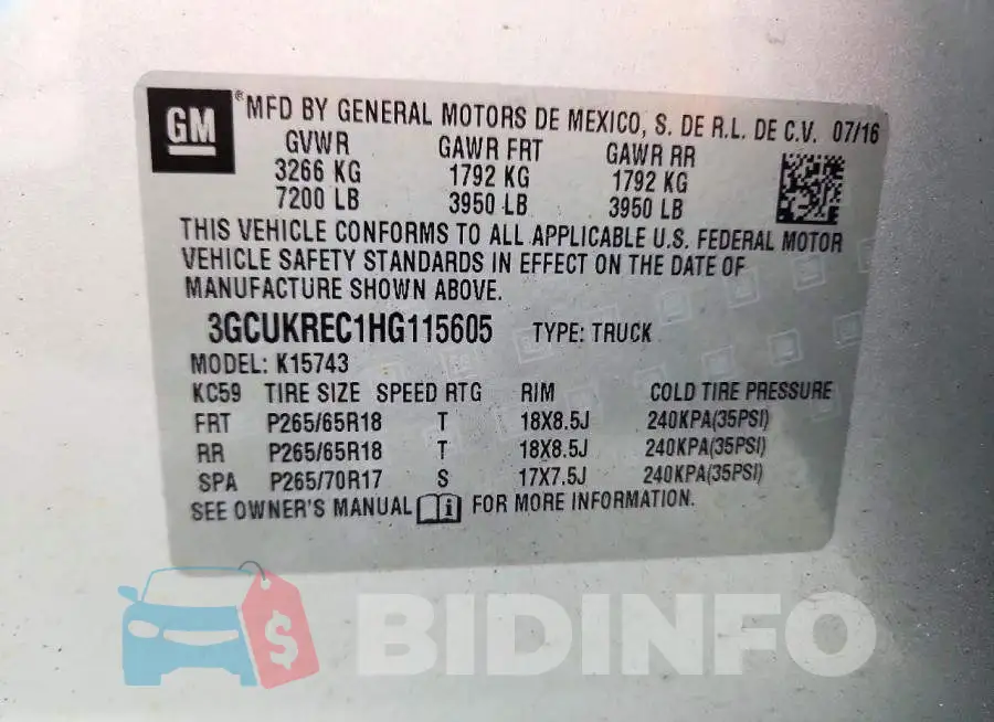 3GCUKREC1HG115605 Photo# 12