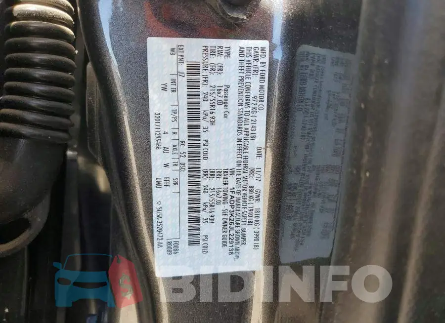 1FADP3K26JL229138 Photo# 12