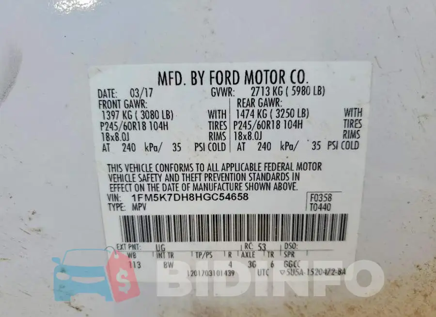 1FM5K7DH8HGC54658 Photo# 13