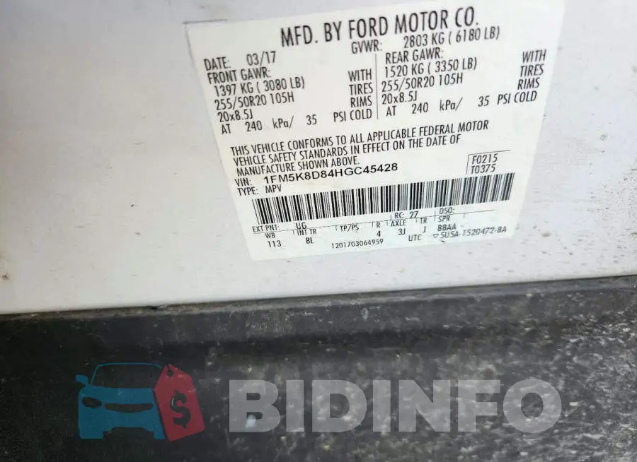 1FM5K8D84HGC45428 Photo# 14