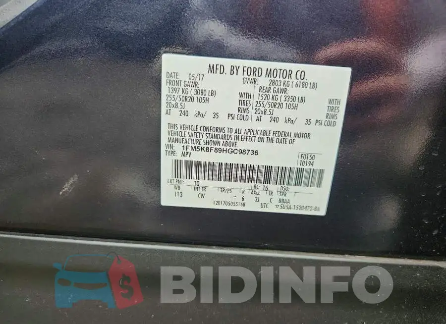 1FM5K8F89HGC98736 Photo# 13