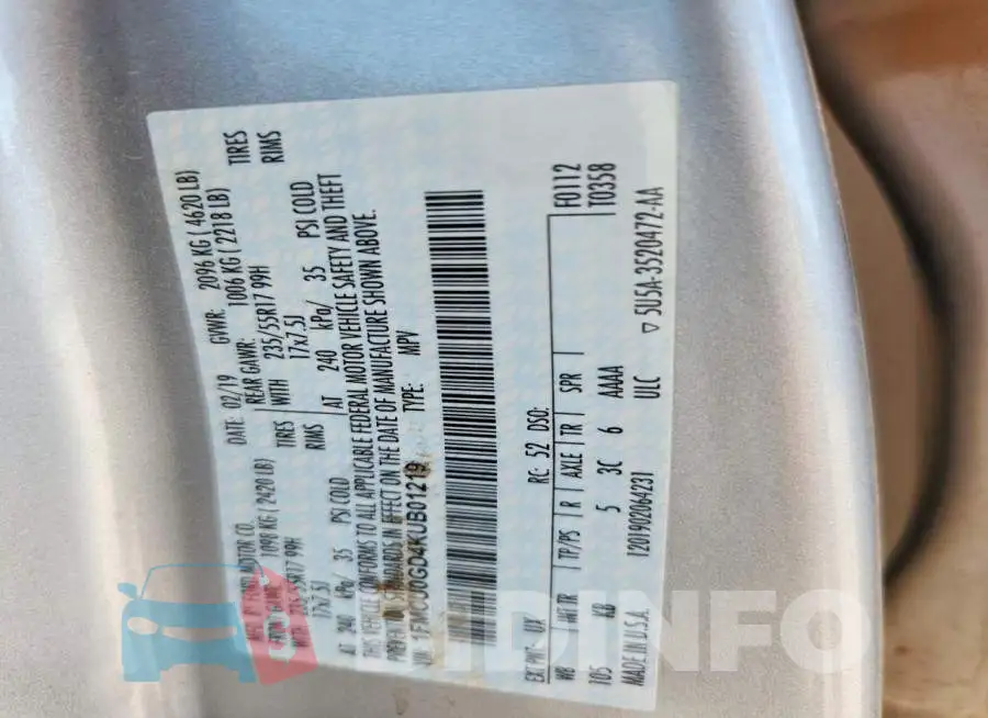 1FMCU0GD4KUB01219 Photo# 13
