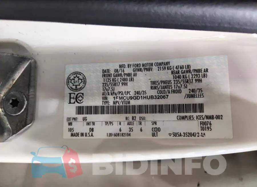 1FMCU9GD1HUB32067 Photo# 13