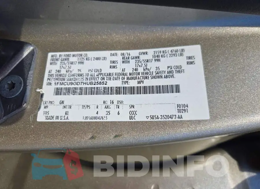 1FMCU9GD7HUB25852 Photo# 12