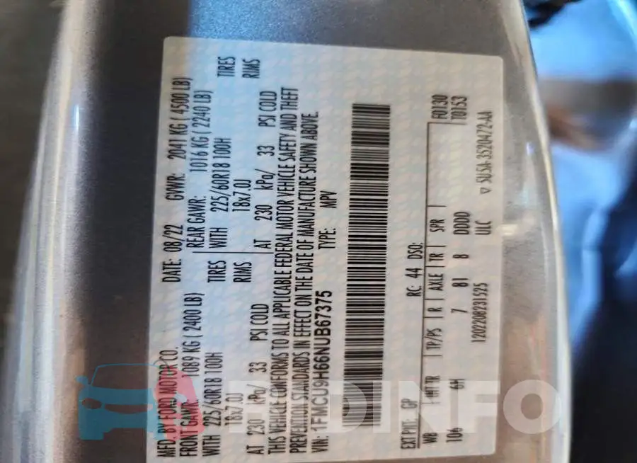 1FMCU9H66NUB67375 Photo# 14