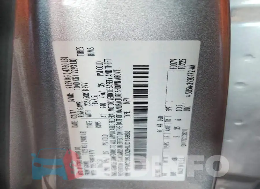 1FMCU9JD2HUD16958 Photo# 13