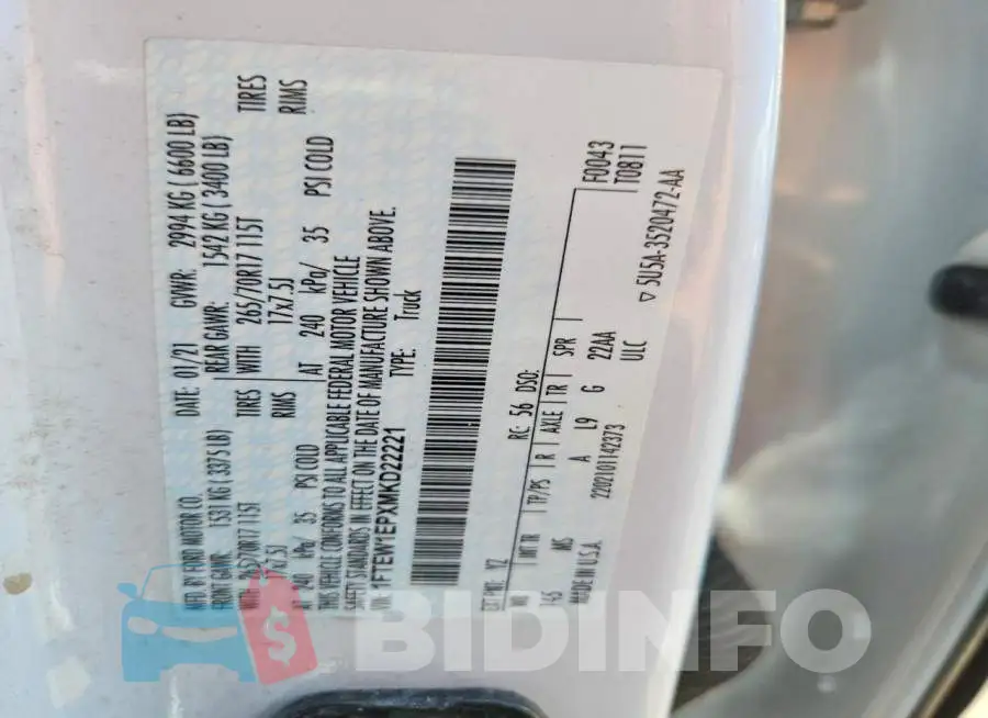 1FTEW1EPXMKD22221 Photo# 12