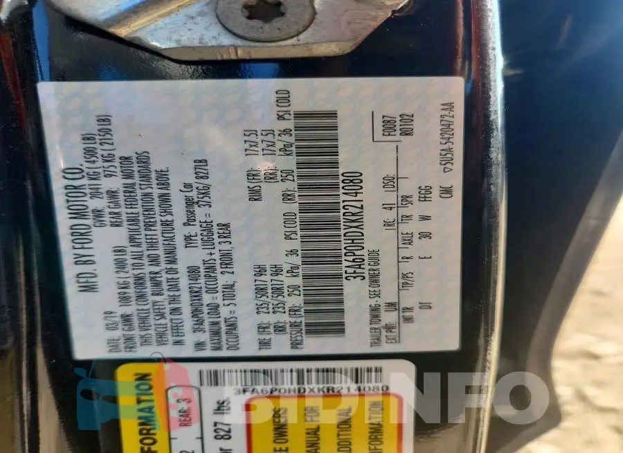 3FA6P0HDXKR214080 Photo# 12