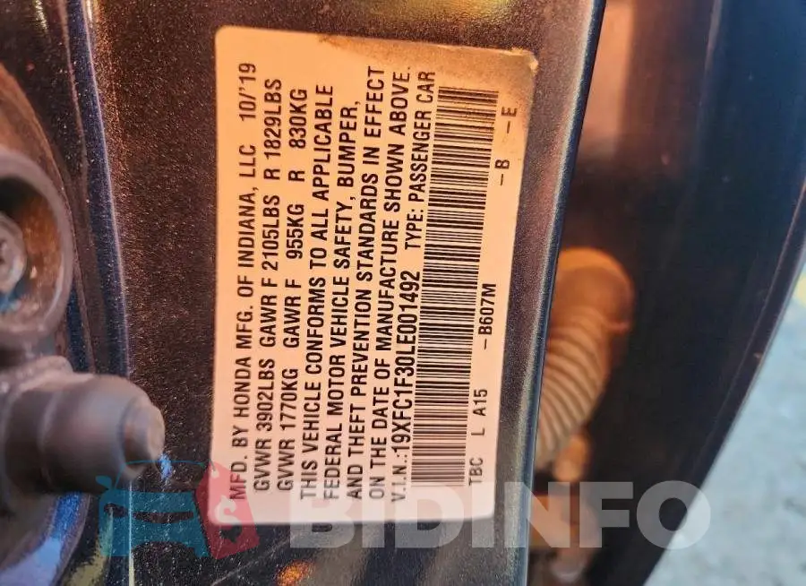 19XFC1F30LE001492 Photo# 12