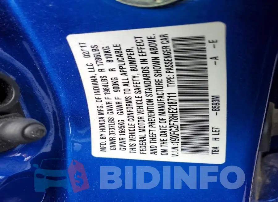 19XFC2F78HE218711 Photo# 12