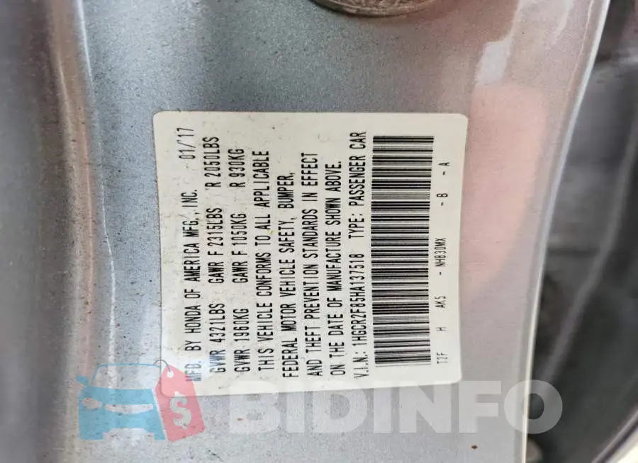 1HGCR2F85HA137518 Photo# 13