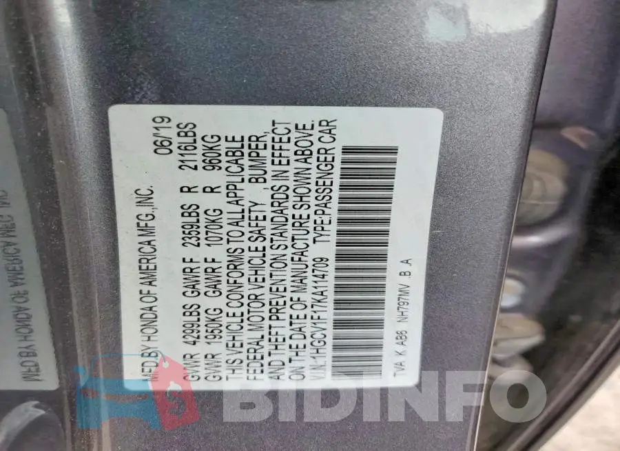1HGCV1F17KA114709 Photo# 12