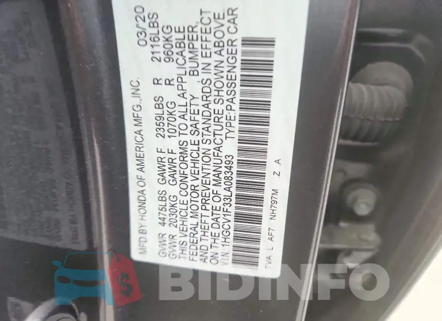 1HGCV1F33LA083493 Photo# 12