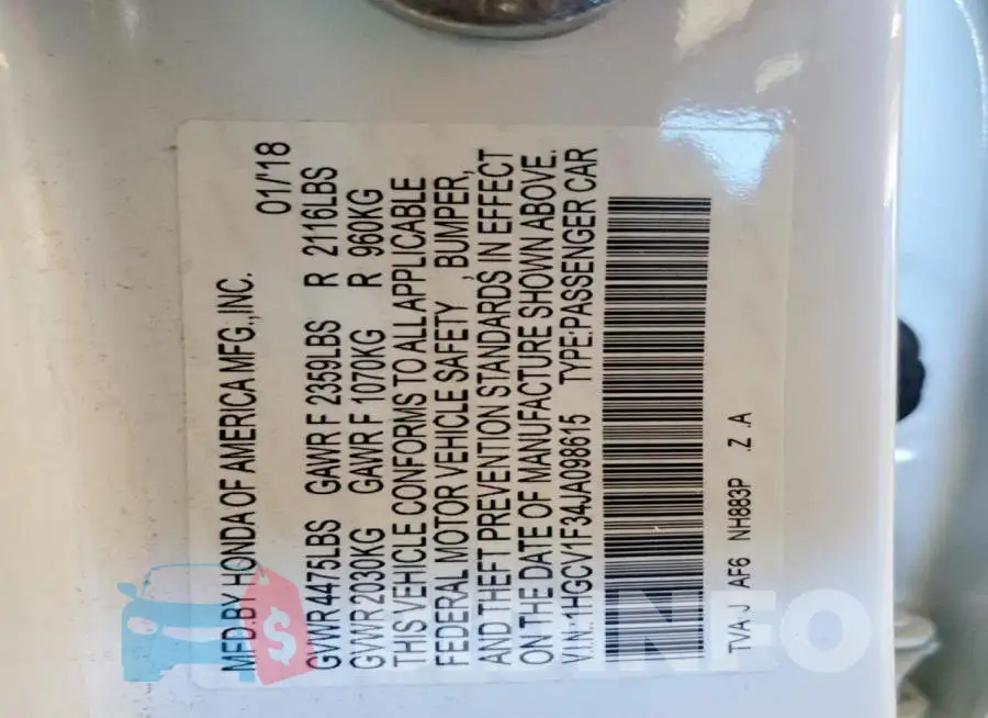 1HGCV1F34JA098615 Photo# 12
