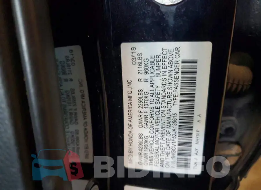 1HGCV1F52JA135615 Photo# 12