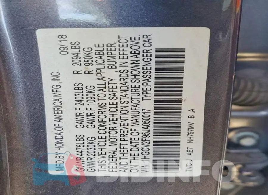 1HGCV2F95JA050017 Photo# 12