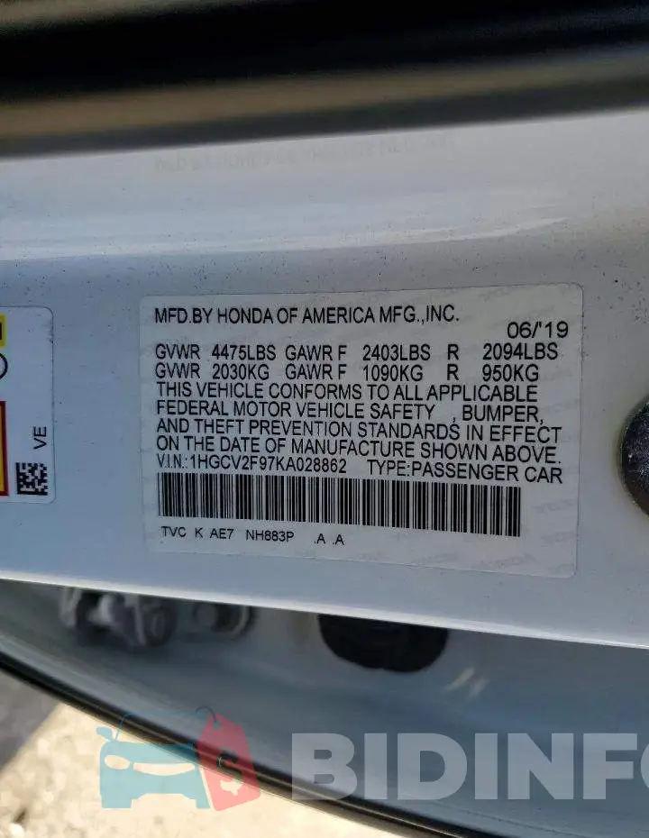 1HGCV2F97KA028862 Photo# 12