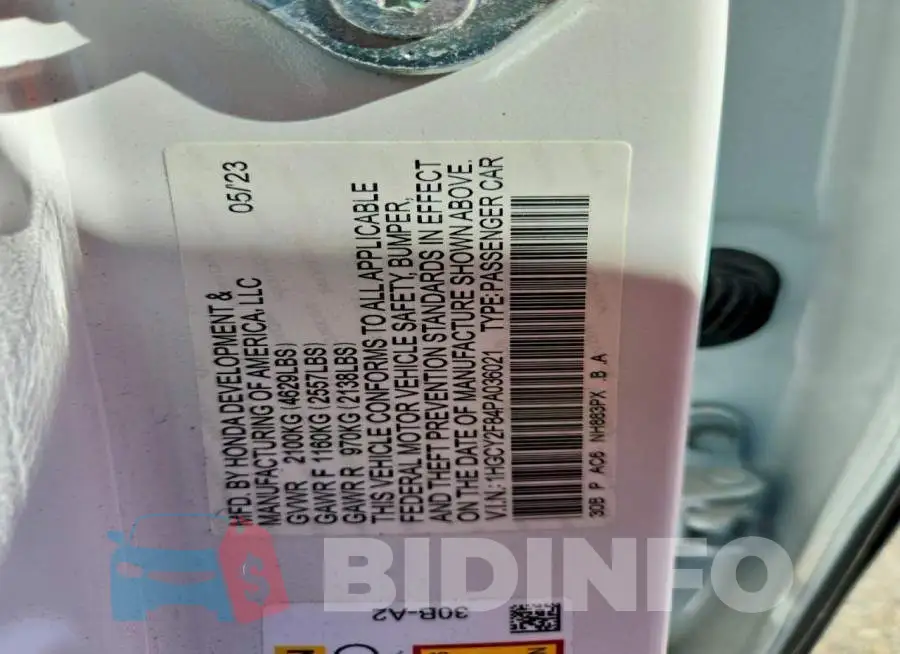 1HGCY2F84PA036021 Photo# 12
