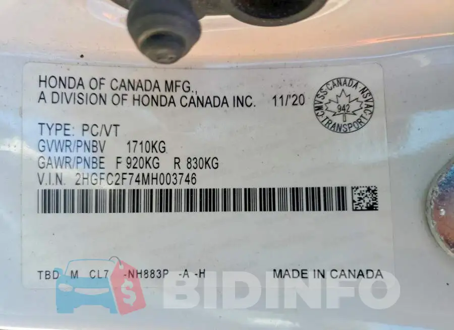 2HGFC2F74MH003746 Photo# 13