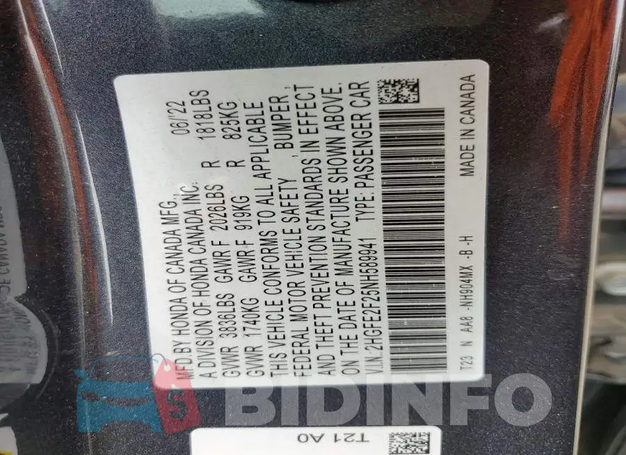 2HGFE2F25NH589941 Photo# 12