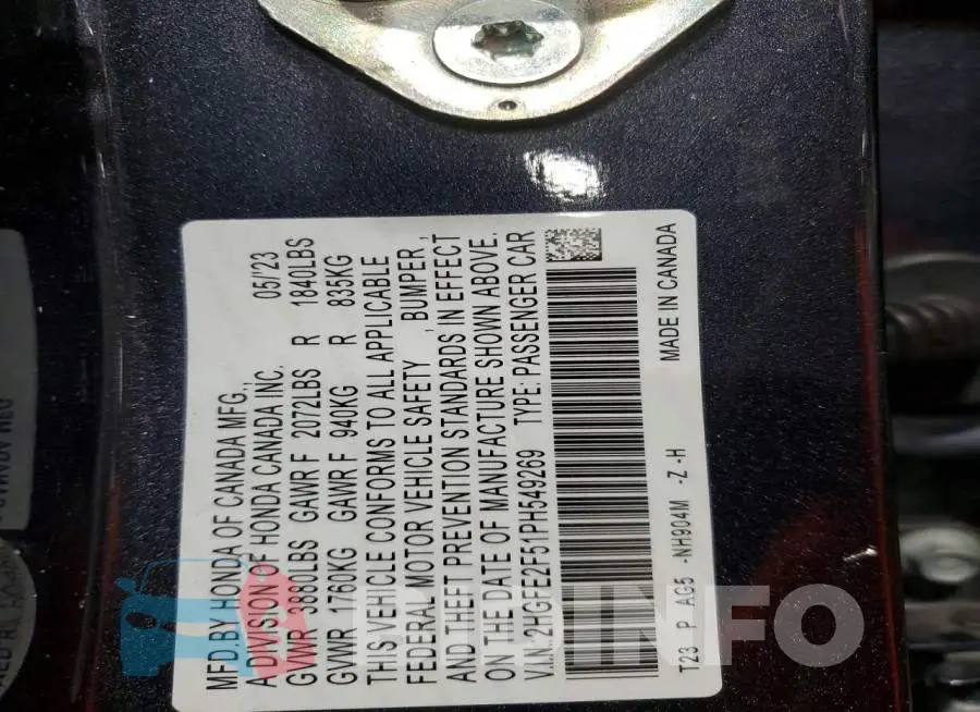 2HGFE2F51PH549269 Photo# 13