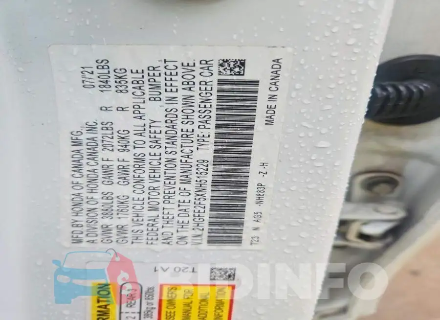 2HGFE2F5XNH515229 Photo# 12