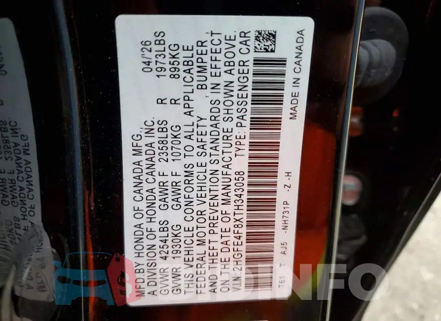 2HGFE4F8XTH343058 Photo# 12