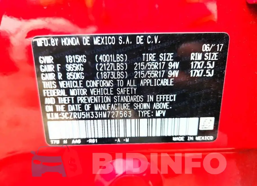 3CZRU5H33HM727563 Photo# 13