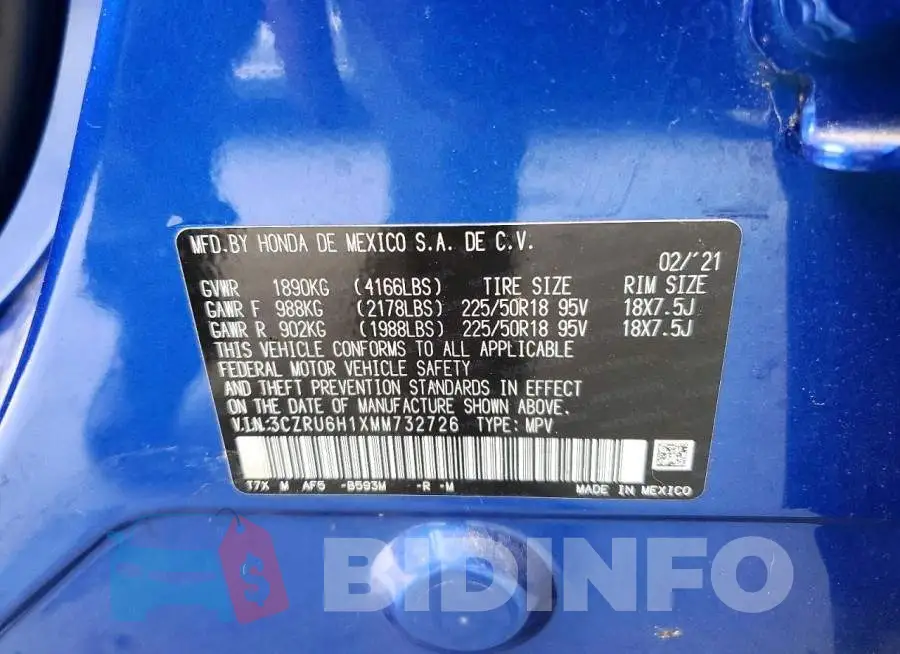 3CZRU6H1XMM732726 Photo# 13