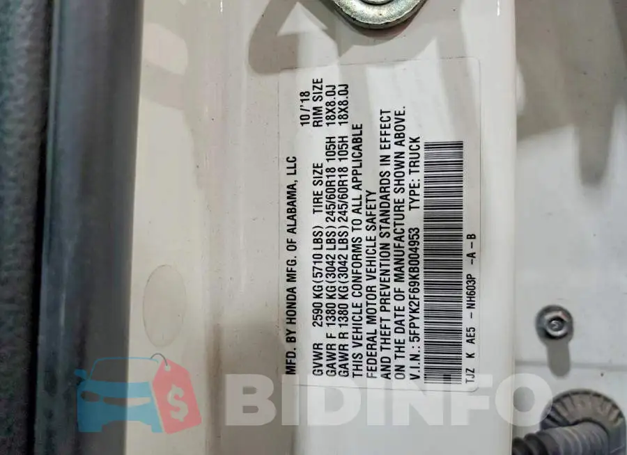 5FPYK2F69KB004953 Photo# 13