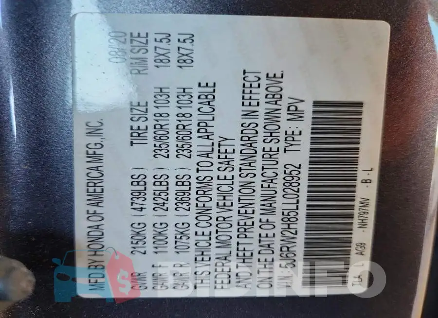 5J6RW2H85LL028952 Photo# 13