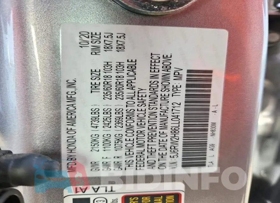 5J6RW2H86LL041712 Photo# 13