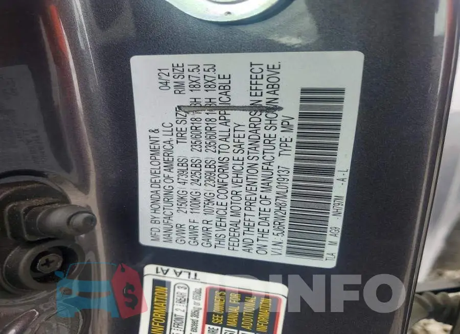 5J6RW2H87ML019137 Photo# 13