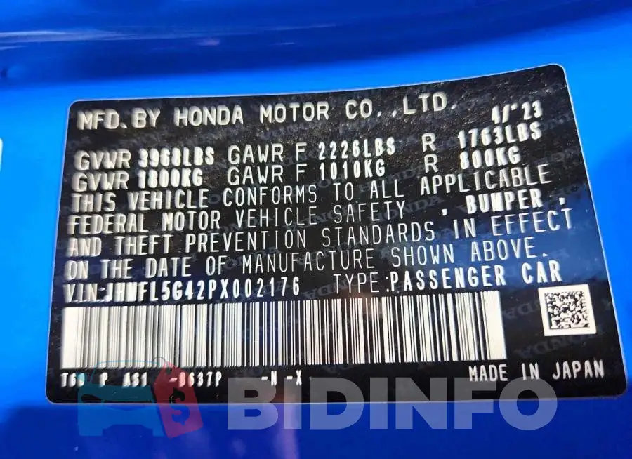 JHMFL5G42PX002176 Photo# 12