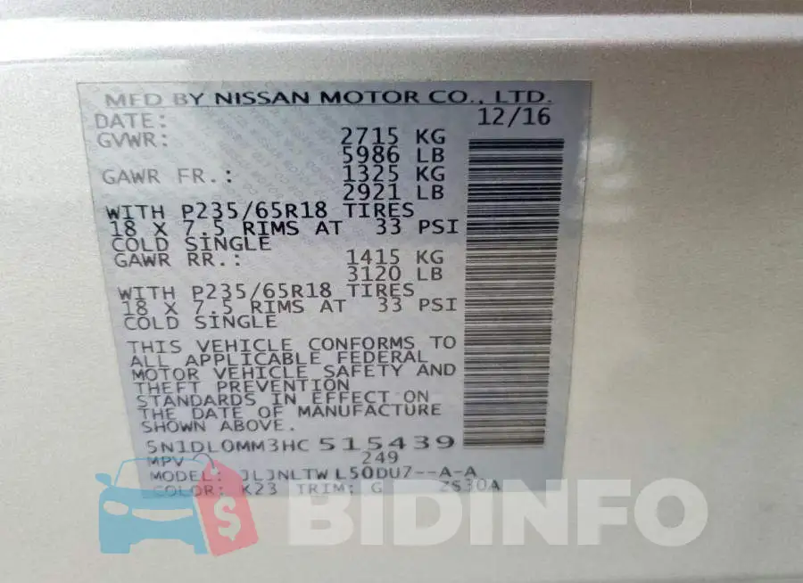 5N1DL0MM3HC515439 Photo# 13