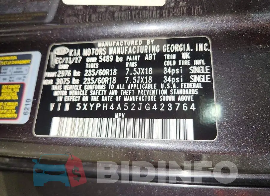 5XYPH4A52JG423764 Photo# 13