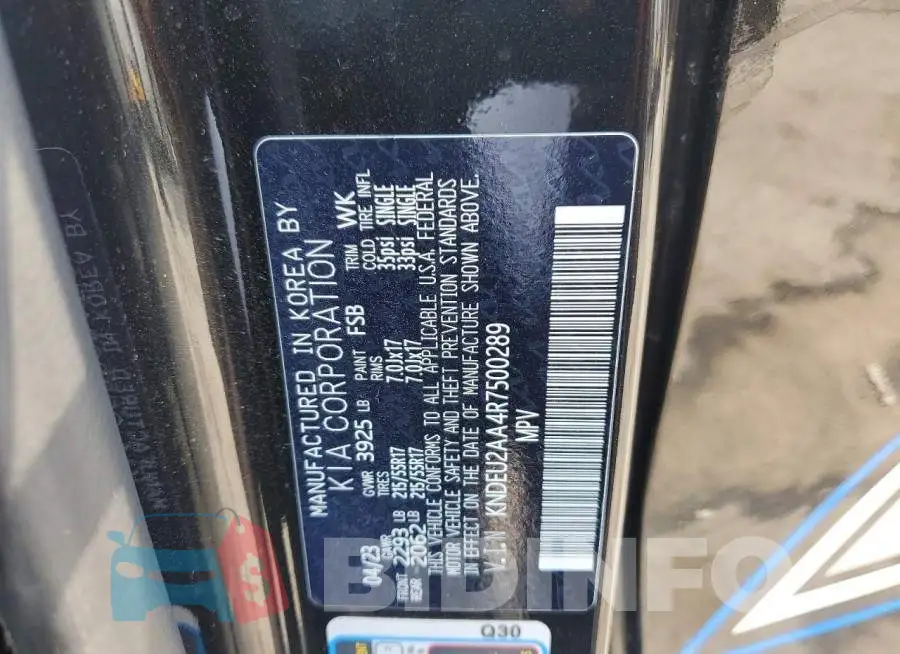 KNDEU2AA4R7500289 Photo# 13