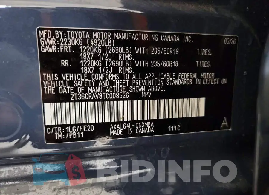 2T36CRAV8TC008526 Photo# 13