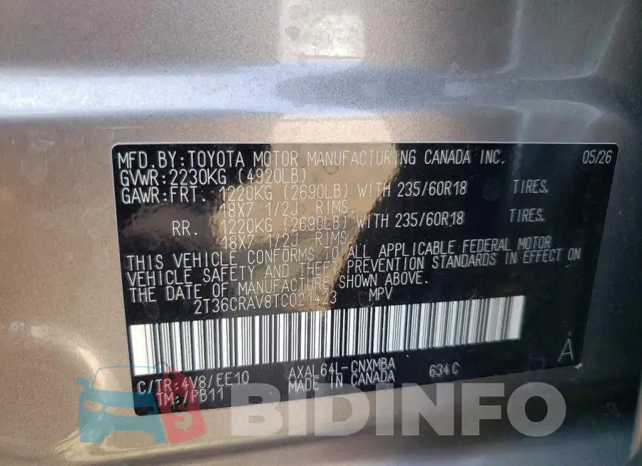 2T36CRAV8TC021423 Photo# 13