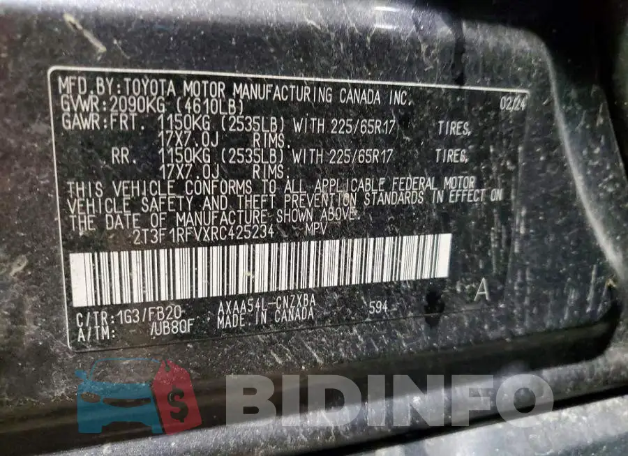 2T3F1RFVXRC425234 Photo# 13