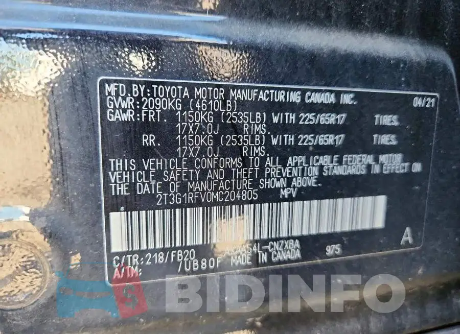 2T3G1RFV0MC204805 Photo# 12