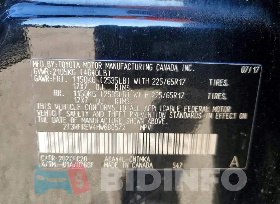 2T3RFREV4HW680572 Photo# 14