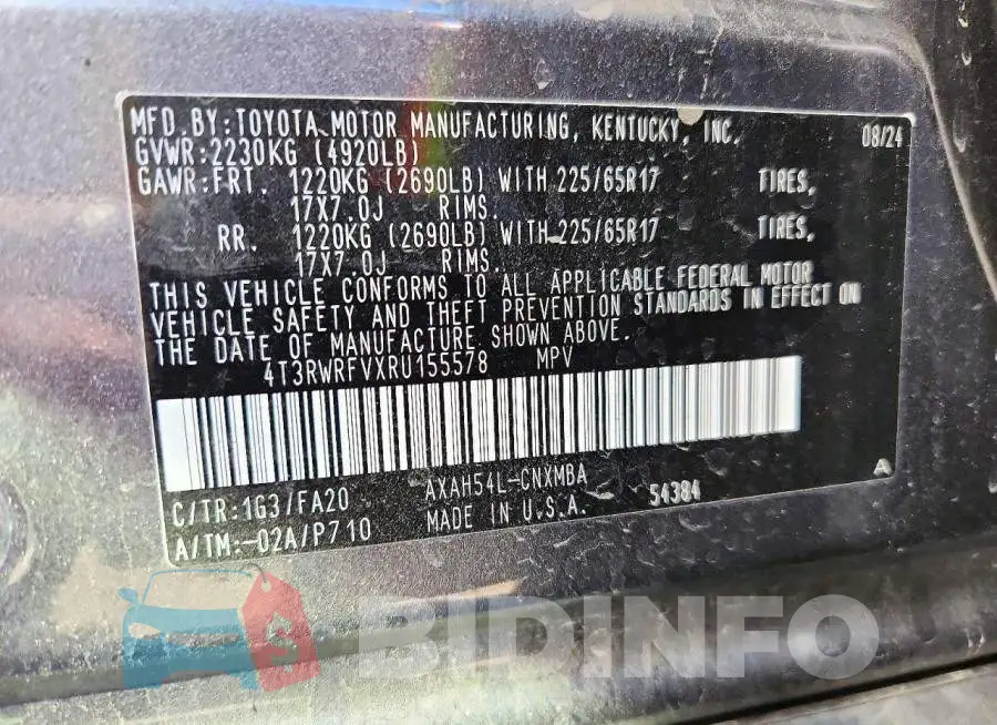 4T3RWRFVXRU155578 Photo# 14