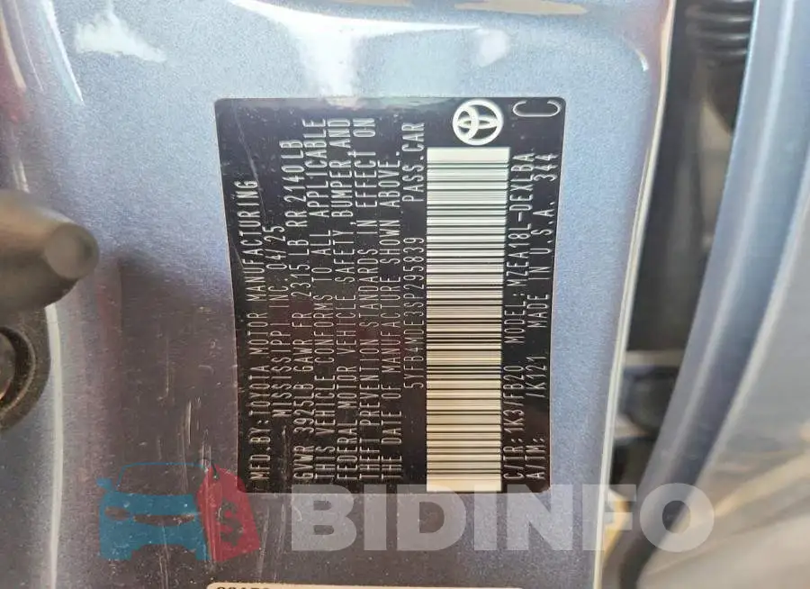 5YFB4MDE3SP295839 Photo# 13