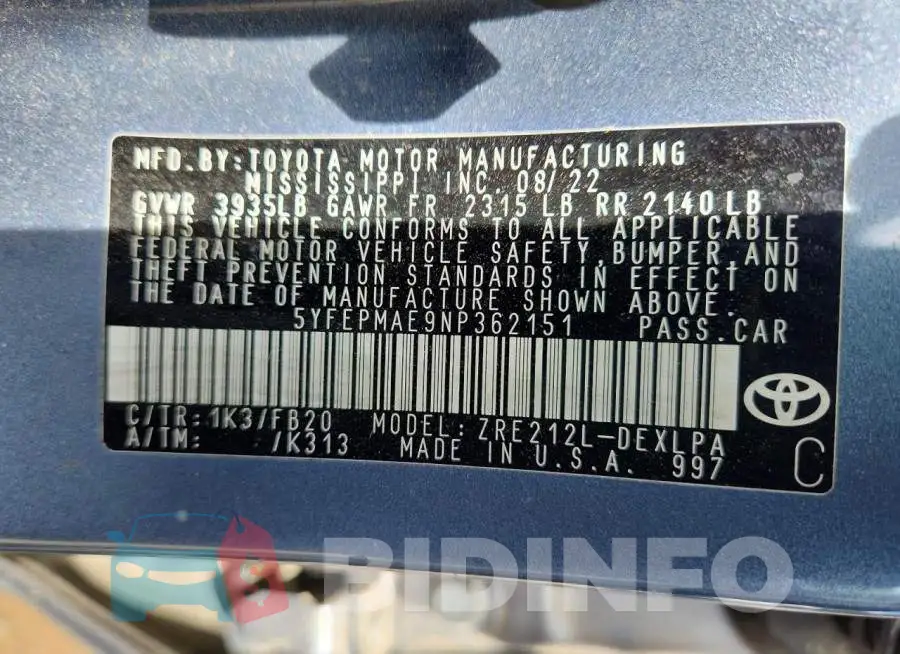 5YFEPMAE9NP362151 Photo# 12