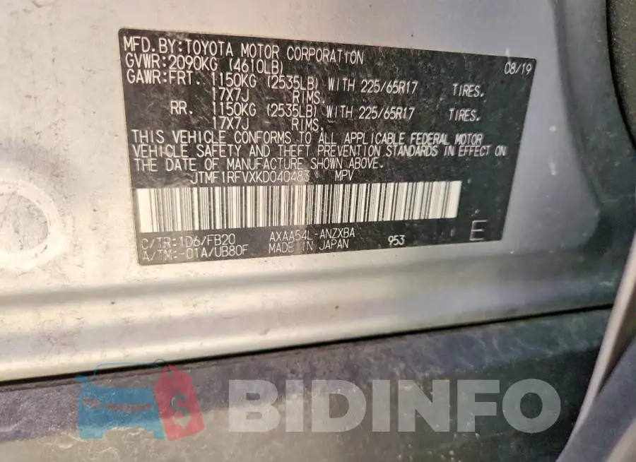 JTMF1RFVXKD040483 Photo# 13