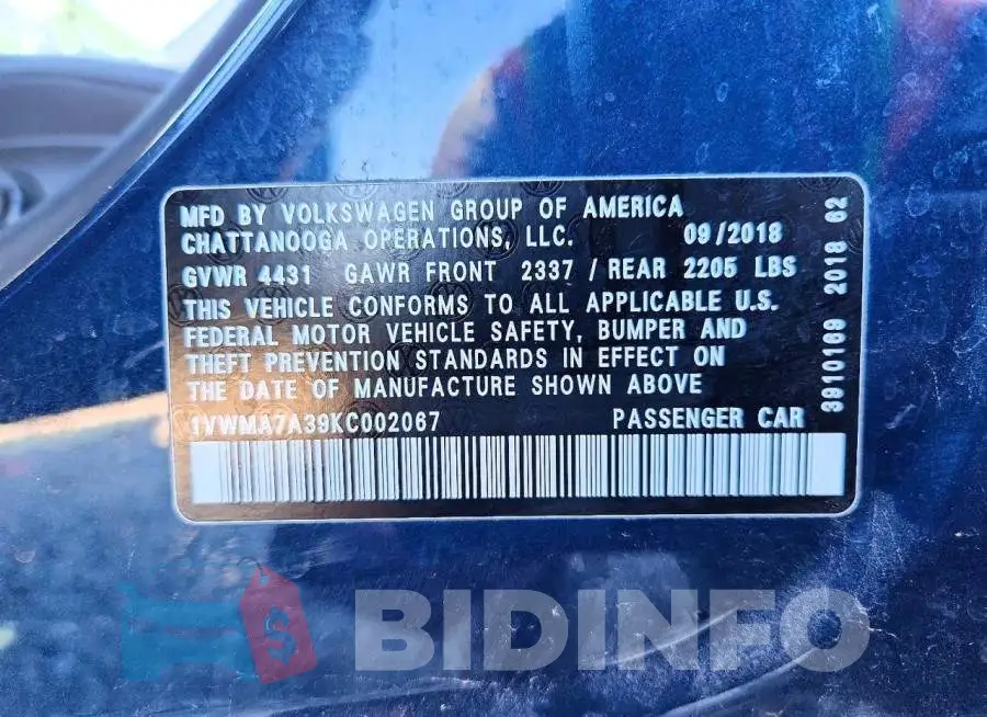 1VWMA7A39KC002067 Photo# 12