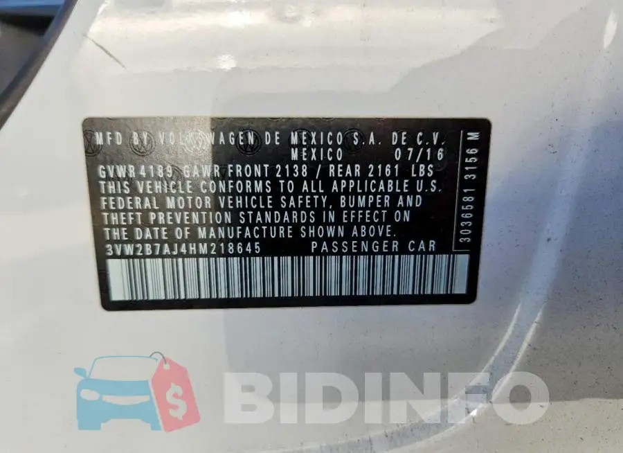 3VW2B7AJ4HM218645 Photo# 12