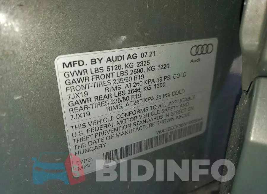 WA1EECF36N1005564 Photo# 14