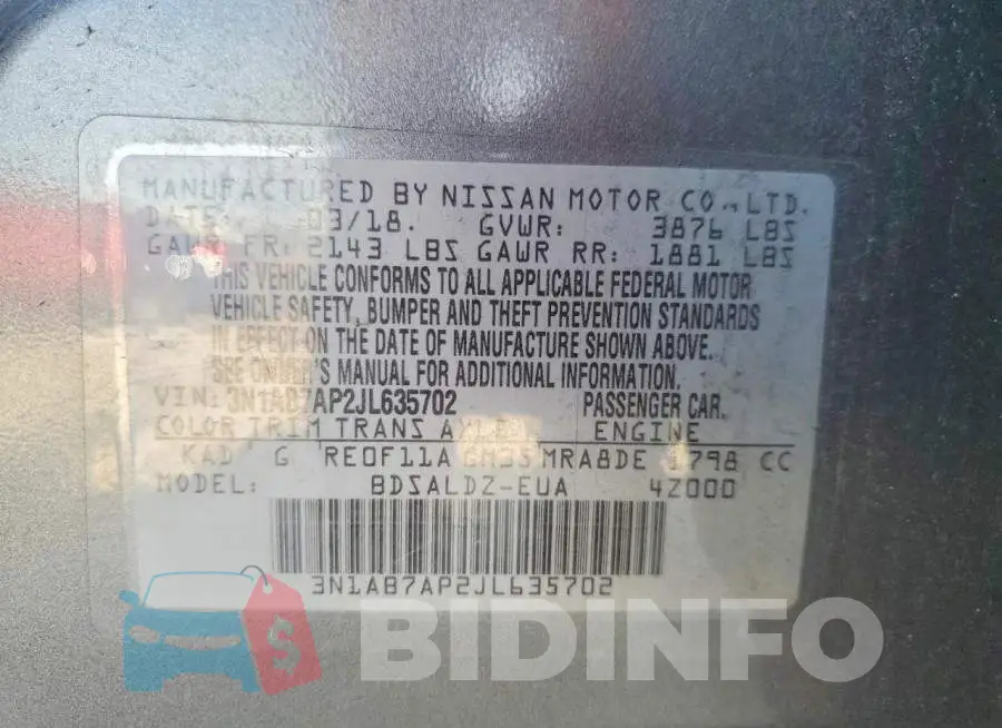 3N1AB7AP2JL635702 Photo# 13